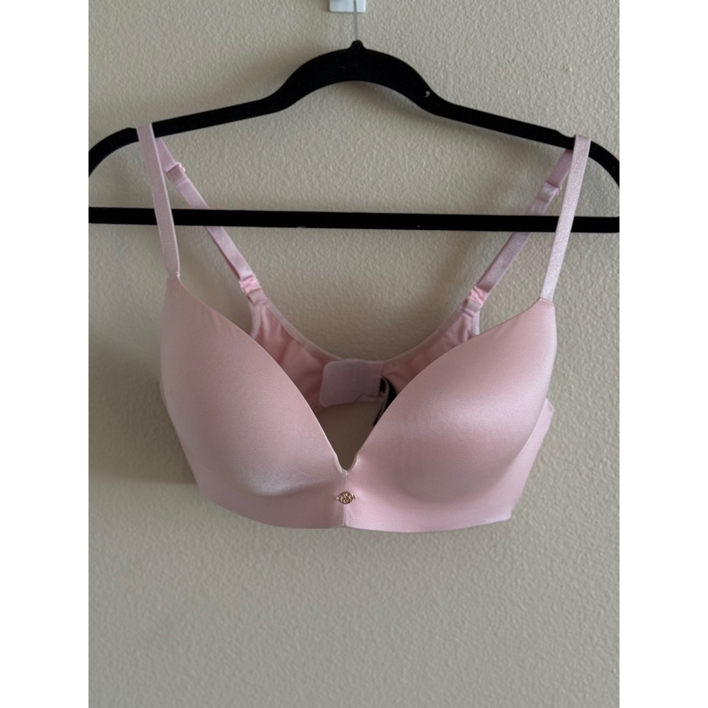 Victoria's Secret Pink Satin Padded No-Wire Wireless Bra 36D D80 Gold Logo Charm